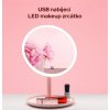 LED kozmetické makeup zrkadlo guľaté veľké ružové