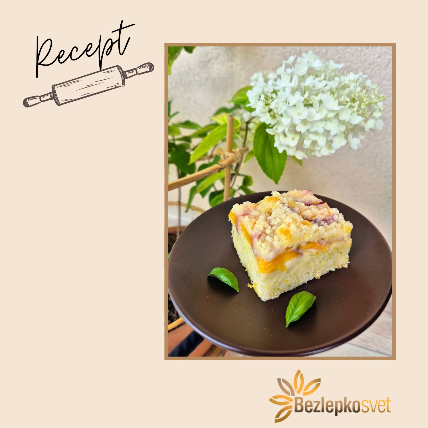 CUKETOVÝ KOLÁČ S BROSKYŇAMI A POSÝPKOU