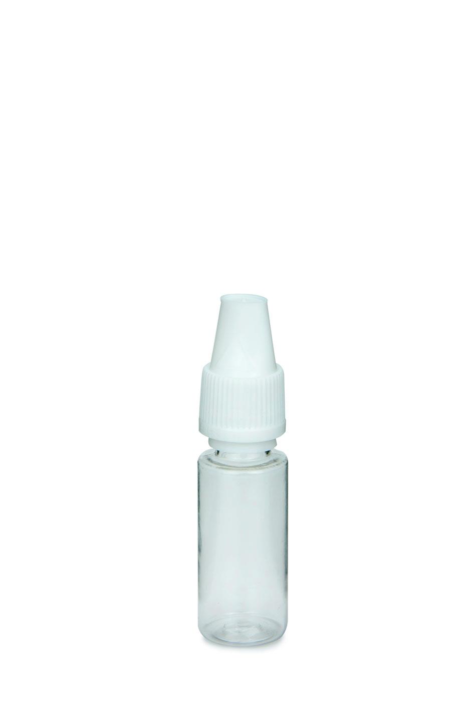 Lahvička E-Liquid 10 ml čirá s bílým dětským bezpečnostním uzávěrem KISI