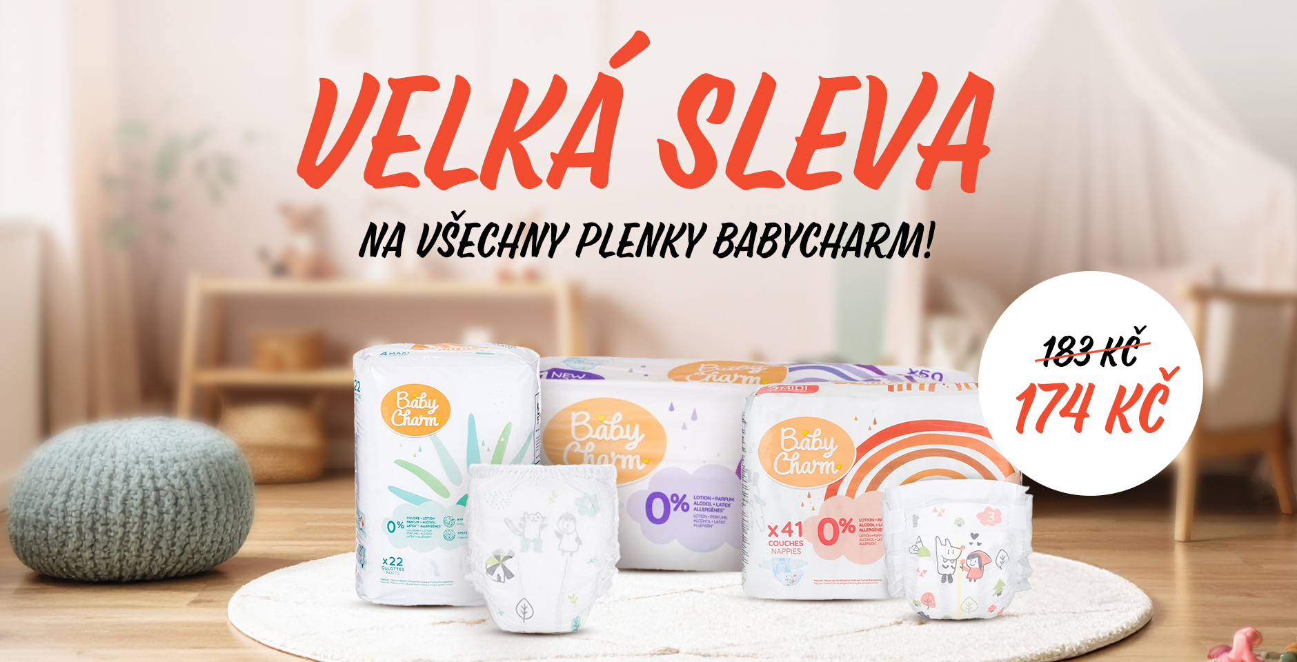 Sleva 20% vše kromě plenek.