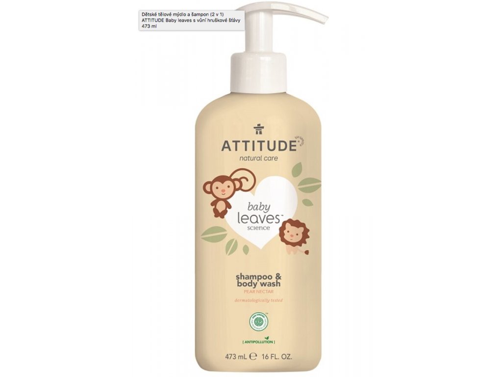 Dětské tělové mýdlo a šampon (2 v 1) ATTITUDE Baby leaves s vůní hruškové  šťávy 473 ml | Bezva Plenky