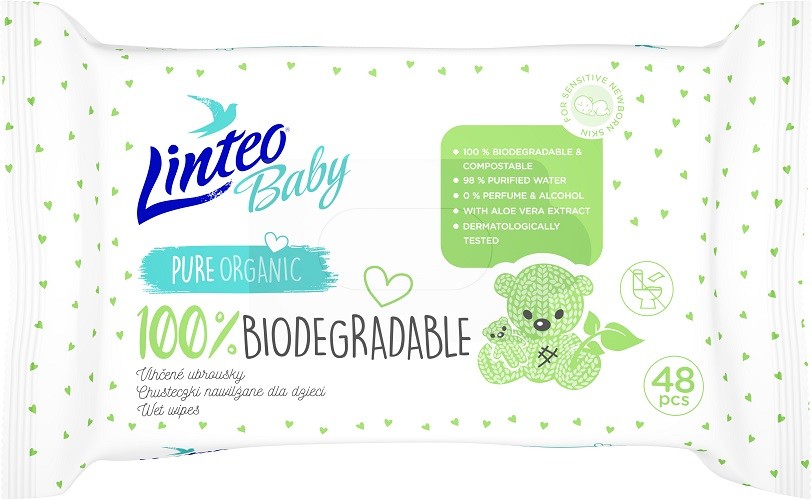 Vlhčené ubrousky LINTEO BABY BIODEGRADABLE 48ks