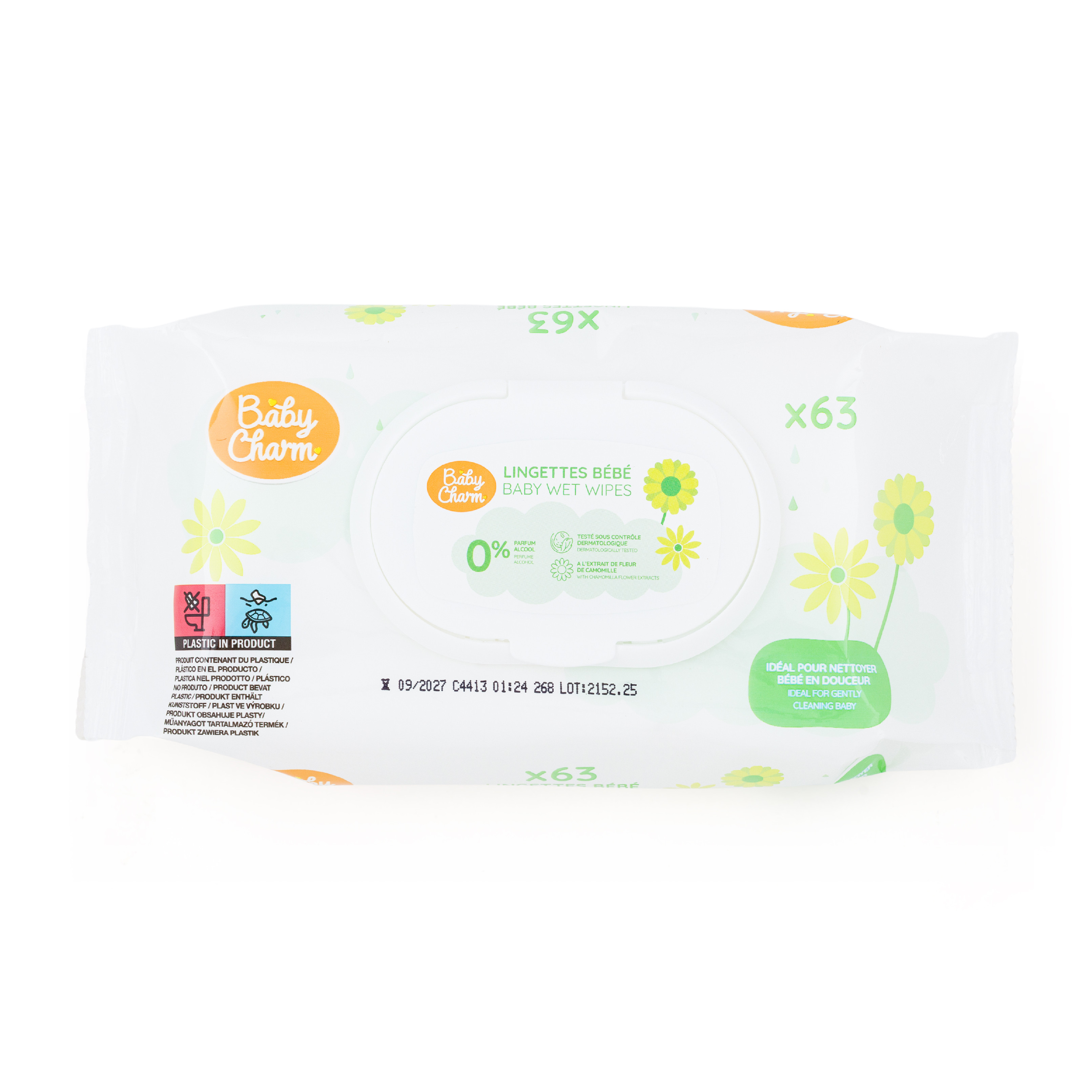 Babycharm vlhčené ubrousky s heřmánkem, bez parfému a alkoholu – 63 ks