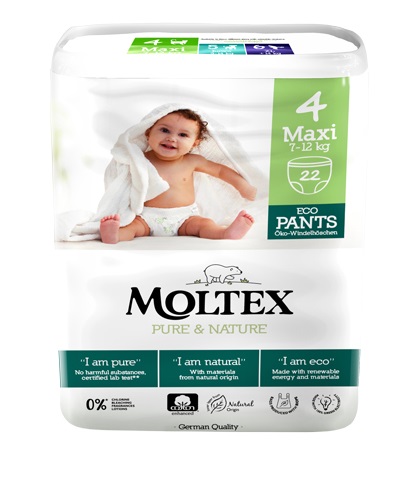 Levně Natahovací plenkové kalhotky Moltex Pure & Nature Maxi 7 – 12 kg (22 ks)