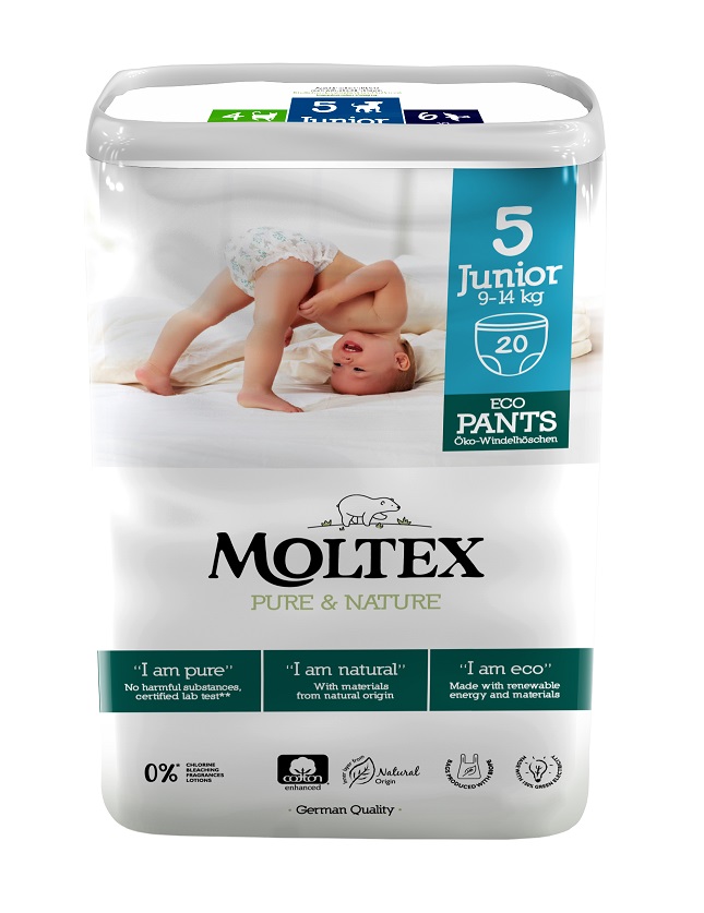 Levně Natahovací plenkové kalhotky Moltex Pure & Nature Junior 9 – 14 kg (20 ks)