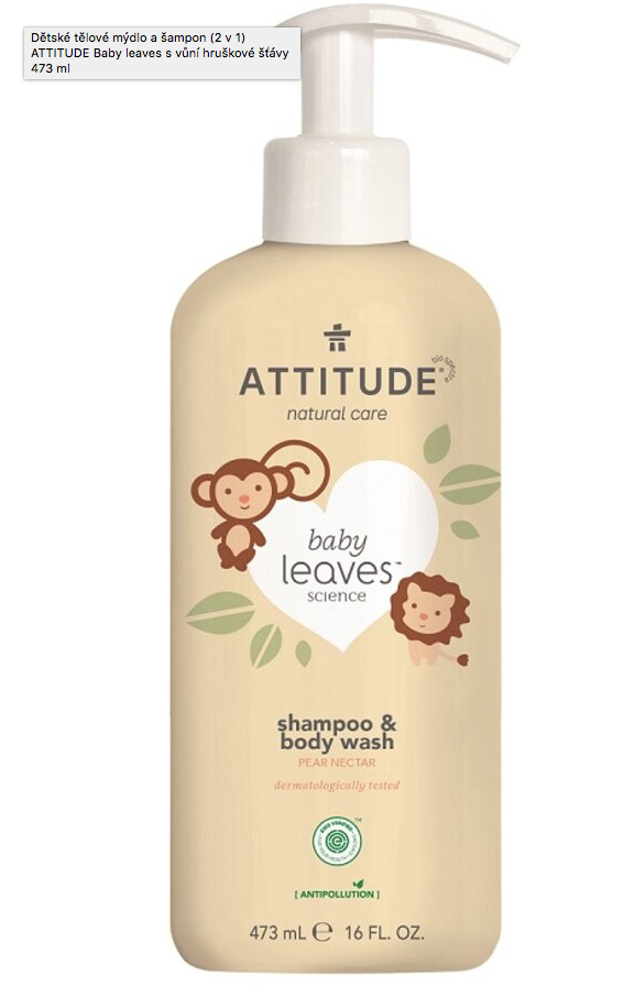 Levně Dětské tělové mýdlo a šampon (2 v 1) ATTITUDE Baby leaves s vůní hruškové šťávy 473 ml