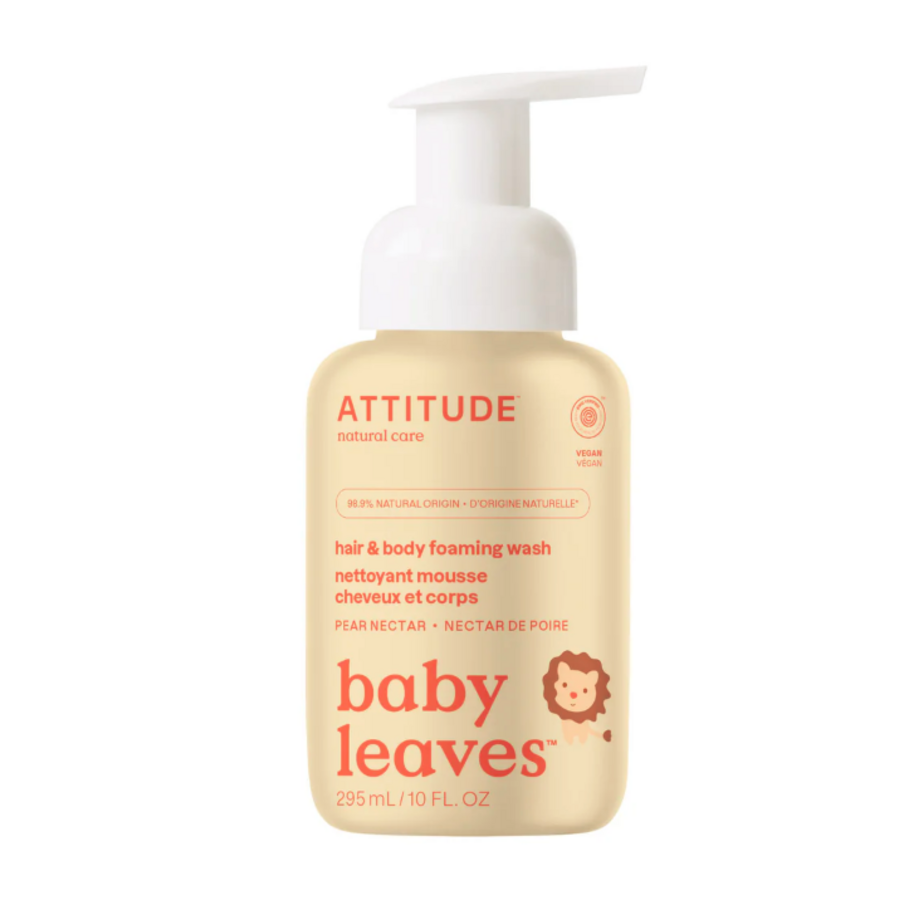 ATTITUDE Baby leaves Dětská mycí pěna 2v1 - hrušková vůně, 295 ml