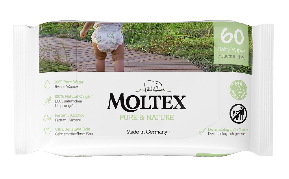 Levně EKO vlhčené ubrousky Moltex Pure & Nature na bázi vody (60 ks)