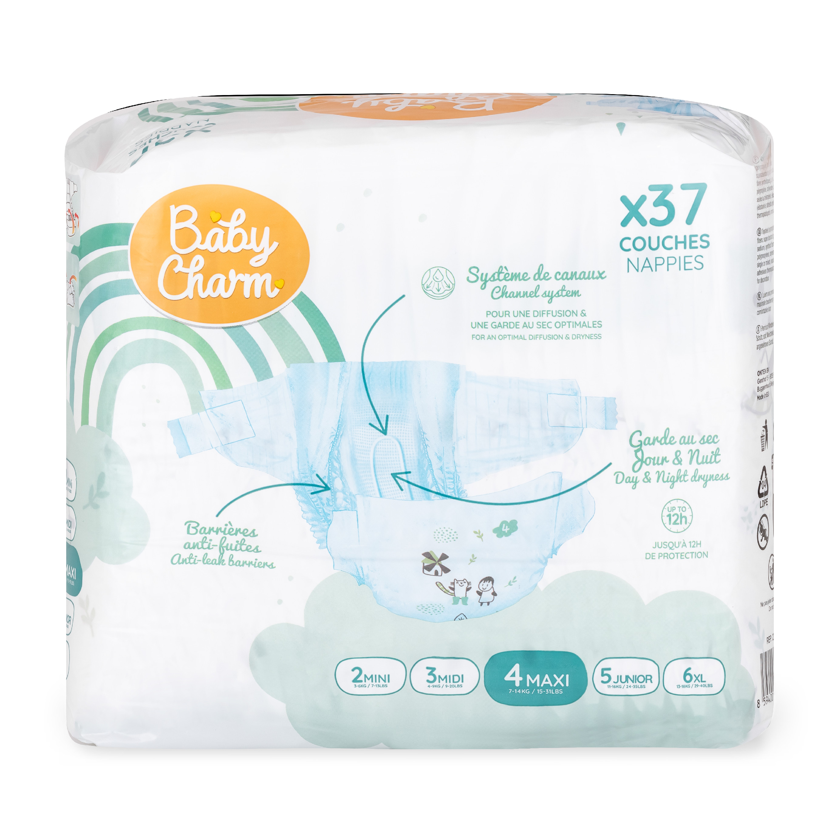 Baby Charm Super Dry Flex vel. 4 Maxi, 9 – 14 kg, 37 ks