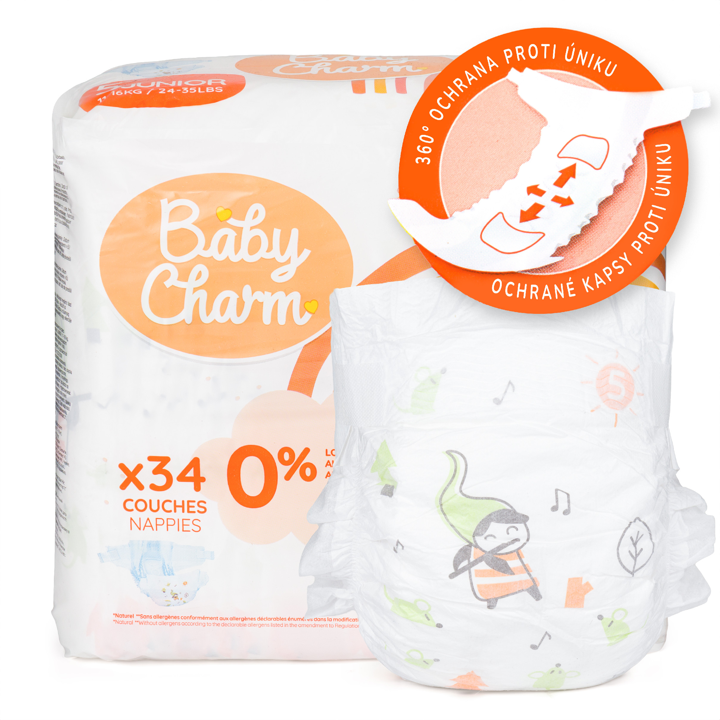 Levně Baby Charm Premium Super Dry Flex vel. 5 Junior, 11 - 16 kg, 34 ks