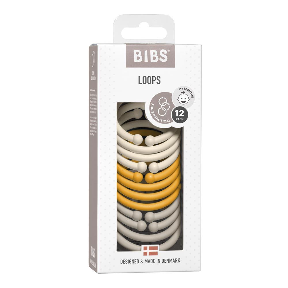 Levně BIBS Loops kroužky 12 ks - Ivory / Honey Bee / Sand