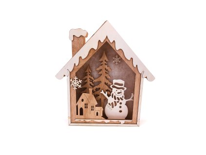 152099 drevena svitici dekorace dum snehulak se stromkem