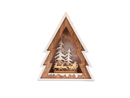 152081 drevena svitici dekorace strom santa claus na sanich