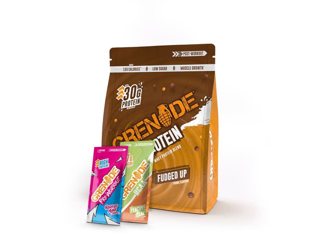 Grenade Whey Protein 480g + vzorek Pre-Workout 16,5g a vzorek BCAA 13g zdarma (Varianta Grenade Whey Protein 480 g fudged up + vzorek Pre-Workout 16,5g a vzorek BCAA 13g zdarma)