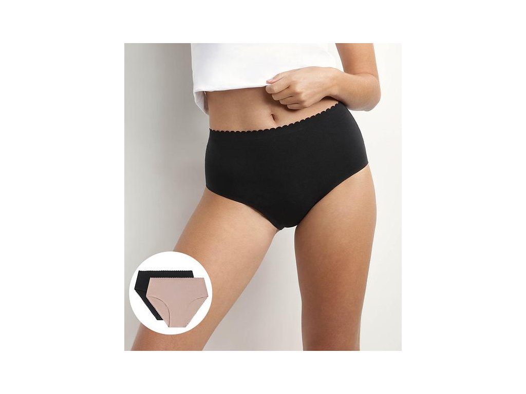 DIM BODY TOUCH HIGHWAIST BRIEF - Dámské boxerky 2ks - černá - béžová (Velikost L)