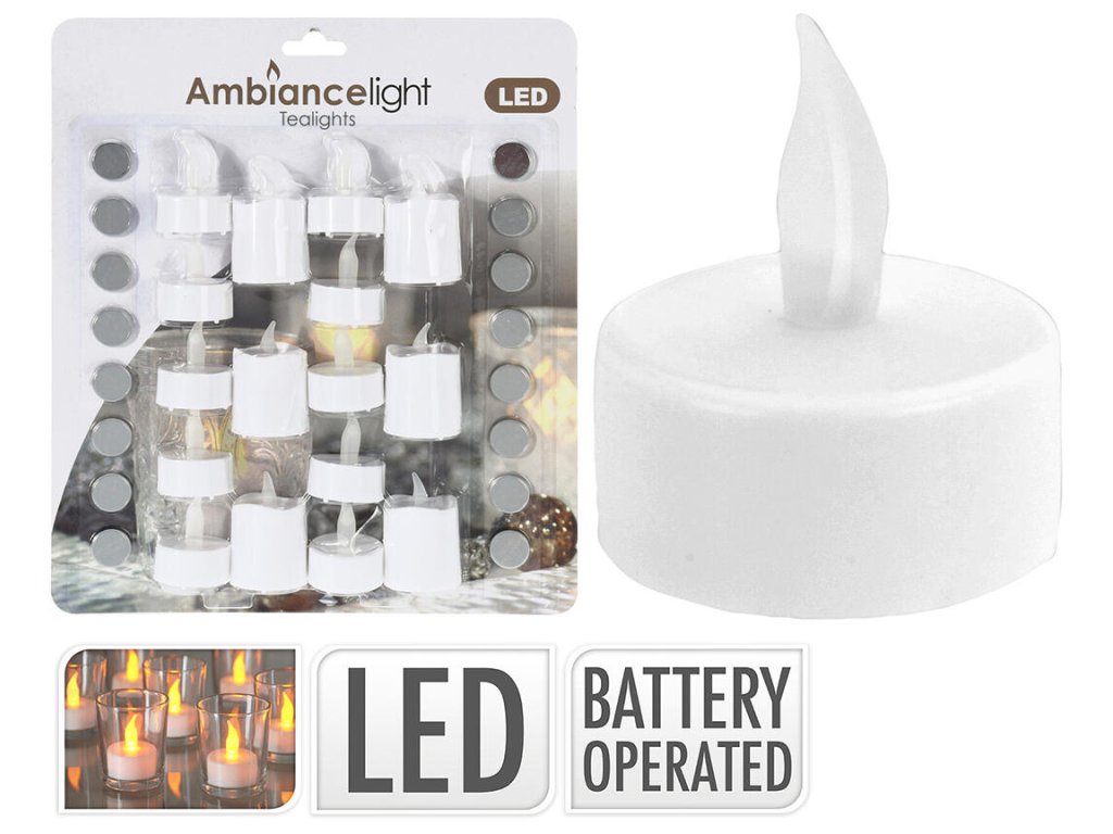 svíčka čajová LED pr 3,5cm BÍ (16ks mix) s bateriemi