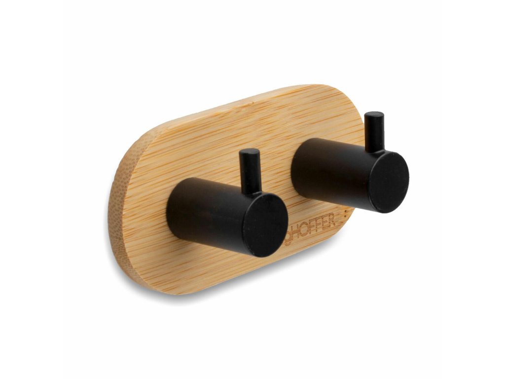věšák 9x4,5x3,5cm 2 háčky samolepící bambus/kov.ČER