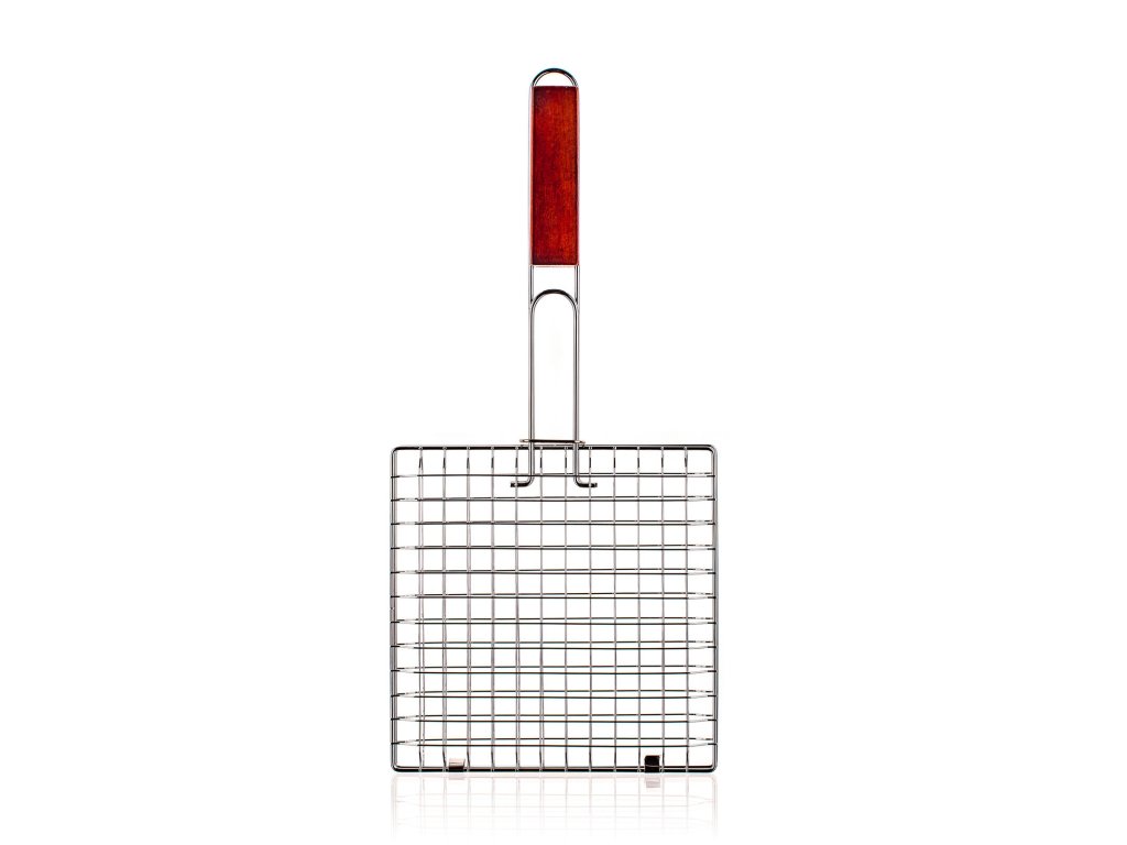 mřížka opékací hranatá 22x22cm BBQ, dřev. rukojeť