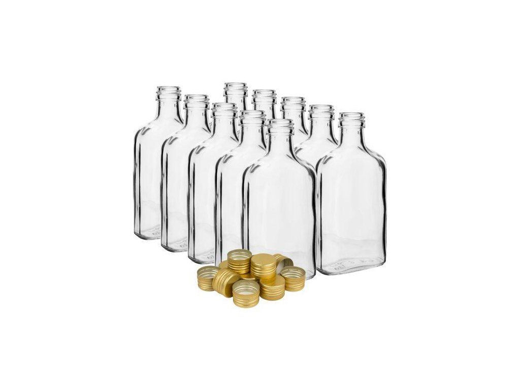 láhev placatka 200ml skleněná s uzávěrem (10ks)