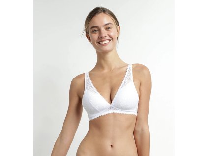 DIM TRIANGLE SOFT PADDED BRA - Dámská krajková vyztužená podprsenka bez kostic - bílá (Velikost 70 A)