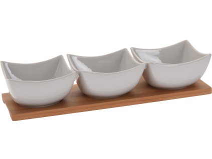 miska servírovací sada 4díl.(1xbambus.tác 30x10cm+3xmiska porcelán 9,5x5,5cm BÍ)