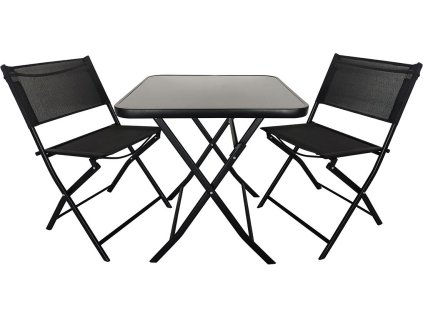 set zahradní ocel/textilén/sklo stůl + 2 židle ČER
