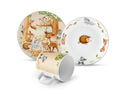 sada jídelní dětská LESNÍ ZVÍŘÁTKA 3díl. porcelánová