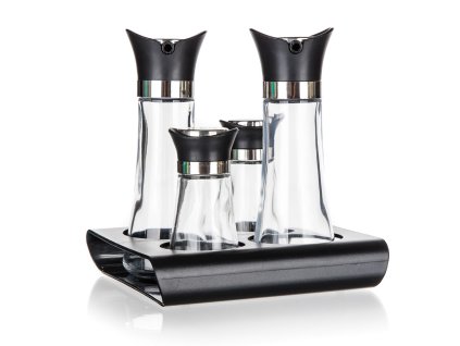 slánka a pepřenka+nádobka na olej a ocet skl./PH, se stoj. EXCELLE