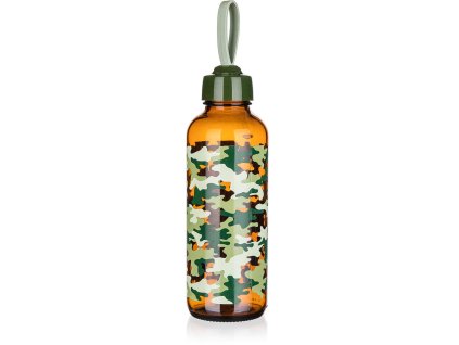 láhev na pití 450ml MANON sklo/PH HN,camouflage,s poutkem