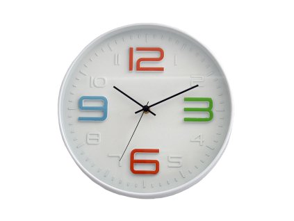 hodiny nástěnné pr.30cm,3D ciferník,PH,sklo,kov BÍ/barevná čísla