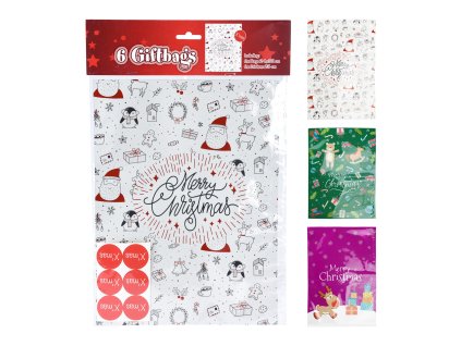 sáček dárkový 32x24cm (6ks), samolepky pr.3cm (6ks) dekor č.2, mix