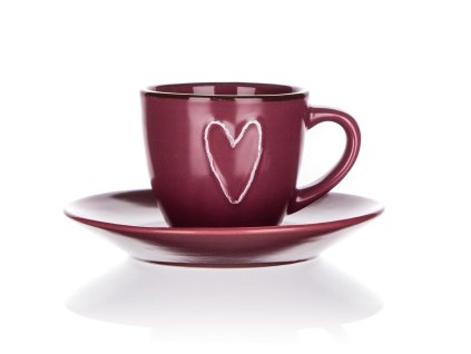 šálek + podšálek 80ml HEART BORDO keramický