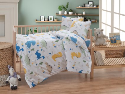 Krepové dětské povlečení do malé postýlky 90x135, 45x60 cm Dino (Zapínání nitěný knoflík)