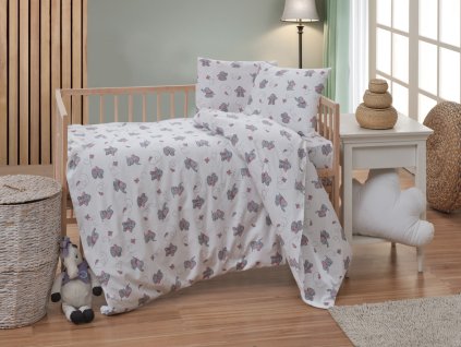 Krepové dětské povlečení do malé postýlky 90x135, 45x60 cm Slůně šedé (Zapínání nitěný knoflík)