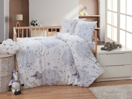 Bavlněné dětské povlečení do malé postýlky 90x135, 45x60 cm Zvířátka v zahradě (Zapínání nitěný knoflík)