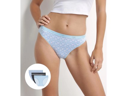 DIM LES POCKETS COTTON SLIP 3x - Dámské bavlněné kalhotky 3 ks - černá - světle modrá - bílá (Velikost M)