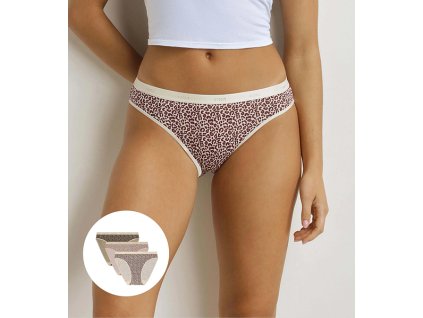 DIM LES POCKETS COTTON SLIP 3x - Dámské bavlněné kalhotky 3 ks - světle hnědá - smetanová (Velikost M)