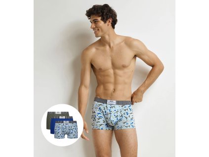 DIM VIBES BOXER 3x - Pánské módní boxerky 3 ks - modrá - šedá - světle modrá (Velikost L)