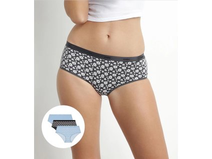 DIM LES POCKETS COTTON BOXER 3x - Dámské bavlněné kalhotky 3 ks - černá - světle modrá - bílá (Velikost S)