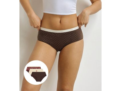 DIM LES POCKETS COTTON BOXER 3x - Dámské bavlněné kalhotky 3 ks - tmavě hnědá - světle hnědá (Velikost M)