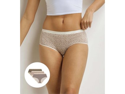 DIM LES POCKETS COTTON BOXER 3x - Dámské bavlněné kalhotky 3 ks - světle hnědá - smetanová (Velikost M)