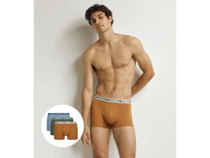 DIM COTTON STRETCH BIO BOXER 3x - Pánské boxerky z bio bavlny 3ks - oranžová - tmavě zelená - světle hnědá (Velikost M)
