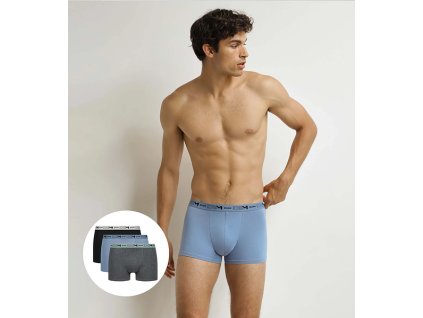 DIM COTTON STRETCH BIO BOXER 3x - Pánské boxerky z bio bavlny 3ks - šedá - modrá - černá (Velikost M)
