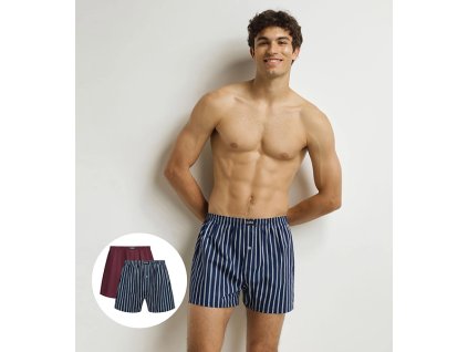 DIM COTTON STRETCH LOOSE BOXER 2x - Pánské volné boxerky 2 ks - tmavě červená - tmavě modrá (Velikost M)