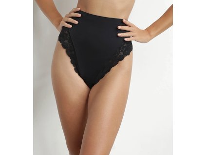 DIM DELICATE THONG - Dámská krajková tanga s vysokým pasem - černá (Velikost XS)