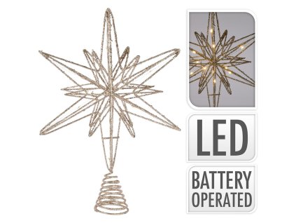 špička na stromek 20LED HVĚZDA 33cm CHAMPAGNE/ZLA