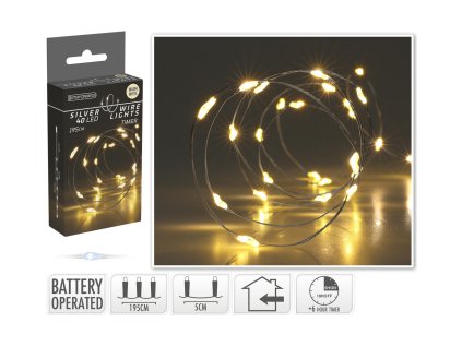 osvětlení vánoční 1,95m 40LED teplá BÍ, drát