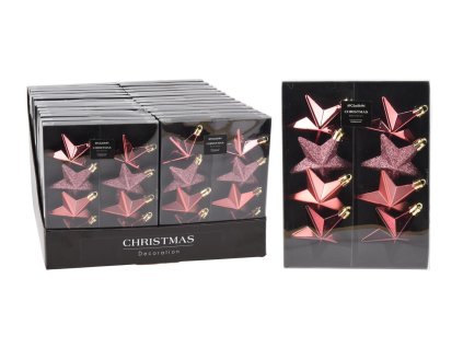 ozdoba vánoční HVĚZDA 6,5cm RŮŽ mix (8ks)