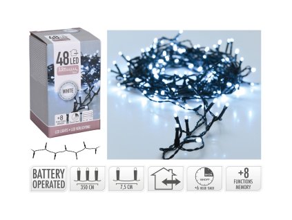 osvětlení vánoční 3,5m 48LED studená BÍ 8funkcí s časovačem