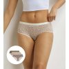 DIM LES POCKETS COTTON BOXER 3x - Dámské bavlněné kalhotky 3 ks - světle hnědá - smetanová (Velikost M)